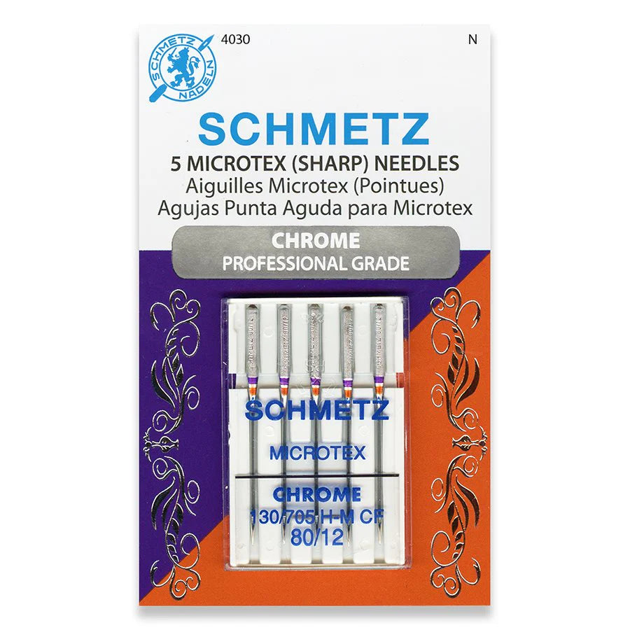 Schmetz microtex needles packaging with branding and product details.