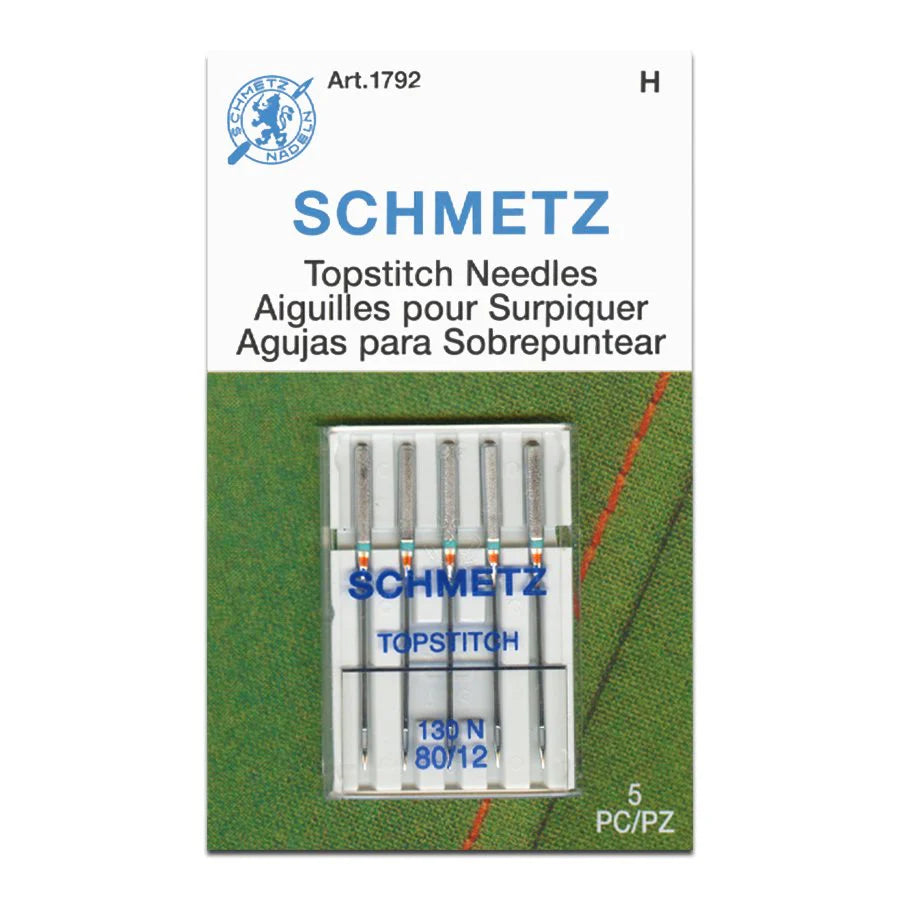 Schmetz topstitch needles packaging on a white background