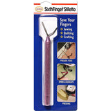 Sixth Finger Stiletto packaging with text and images on a blue background