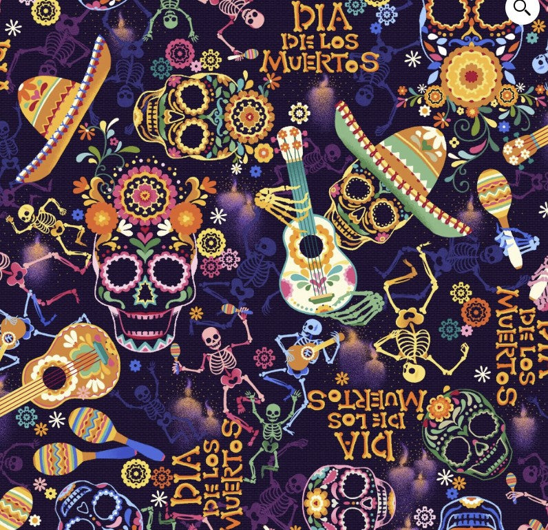 Day of the Dead Skulls & Guitars Purple 59-8631