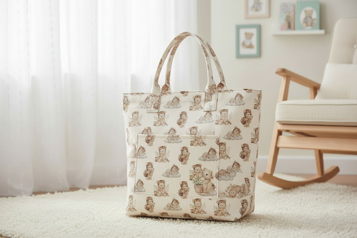 tote bag made of soaring dreams cream bear fabric