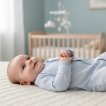 Baby wearing blue gingham clothes