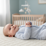 Baby wearing blue gingham clothes