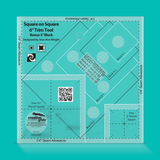 Quilting template with measurements and design on a teal background
