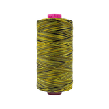 Spool of Tutti Bumblebee TU1-04 50wt variegated Egyptian cotton thread featuring bright golden yellow and soft black accents with subtle color variation.