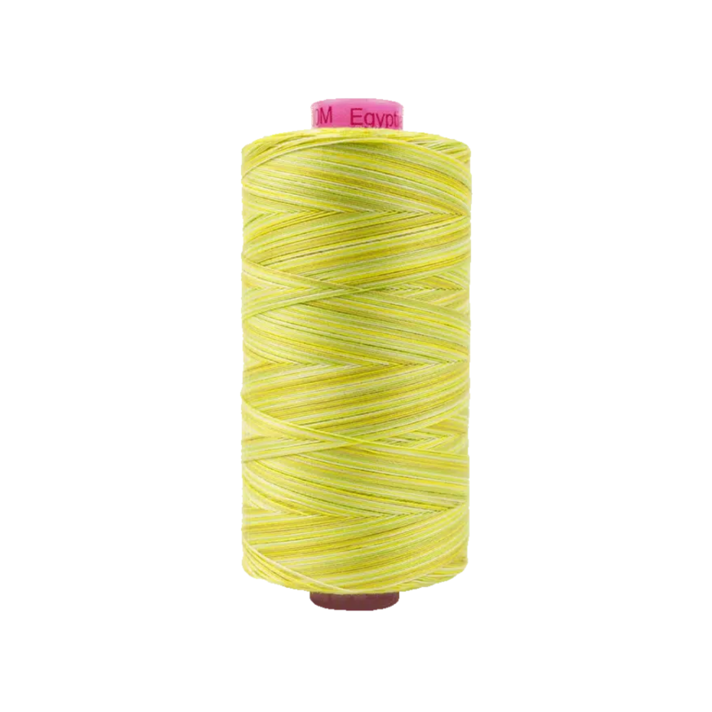 Spool of Tutti Citrus TU1-03 50wt variegated Egyptian cotton thread featuring bright citrus yellow tones with soft golden variation.