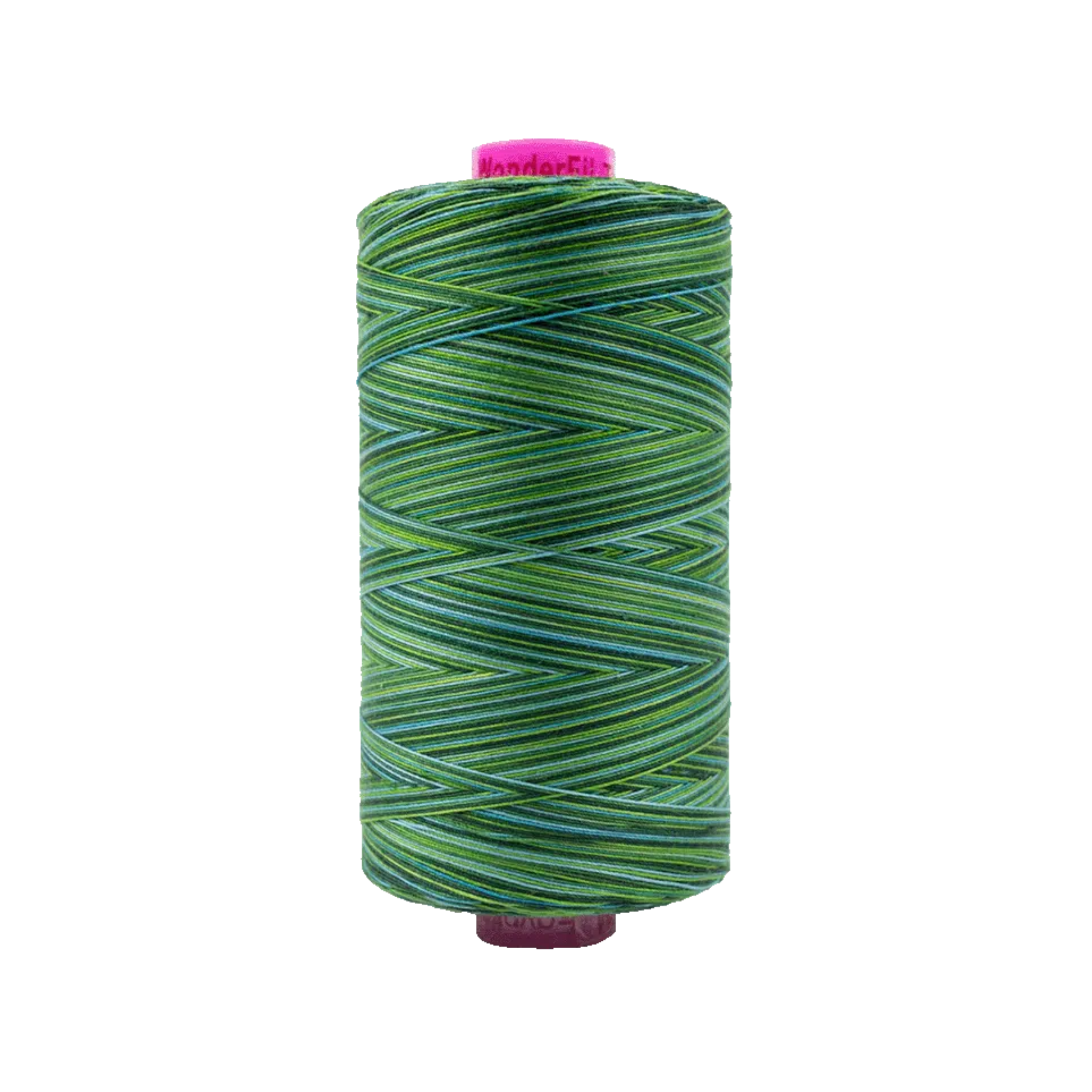 Spool of Tutti Evergreen TU1-31 50wt variegated Egyptian cotton thread featuring deep evergreen green tones with subtle natural variation.