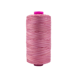 Spool of Tutti Hibiscus TU1-13 50wt variegated Egyptian cotton thread featuring vibrant hibiscus pink and coral tones with soft warm variation.