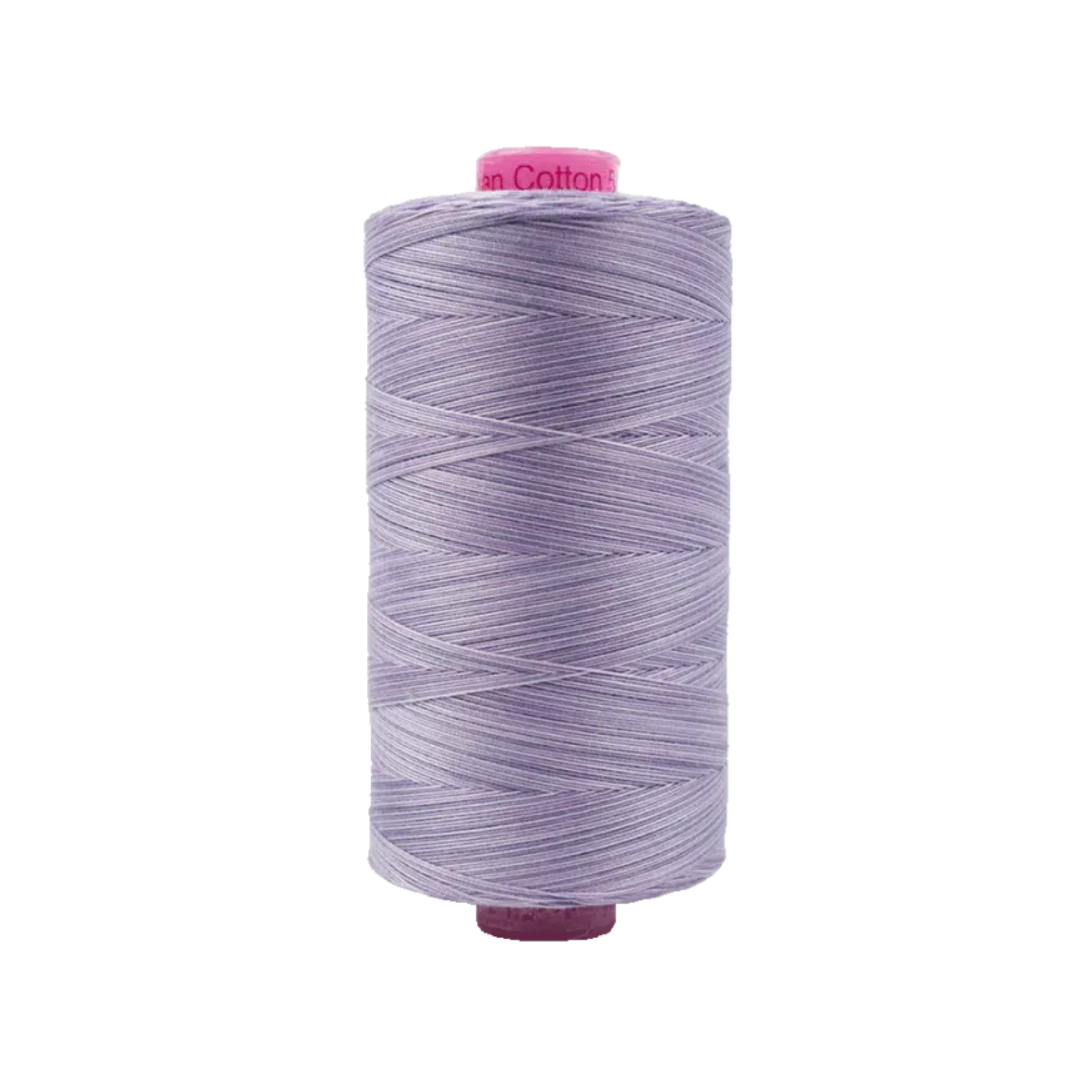 Spool of Tutti Lavender TU1-19 50wt variegated Egyptian cotton thread featuring soft lavender and light purple tones with gentle color variation.