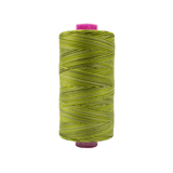 Spool of Tutti Moss TU1-32 50wt variegated Egyptian cotton thread featuring muted moss green tones with soft earthy variation.