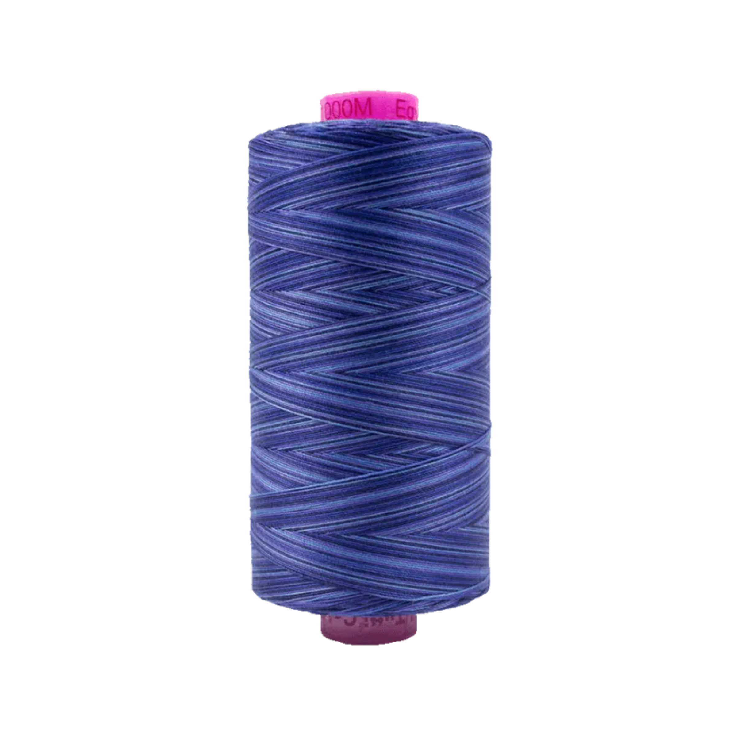 Spool of Tutti Storm TU1-20 50wt variegated Egyptian cotton thread featuring cool gray, charcoal, and muted blue storm-like tones with subtle variation.