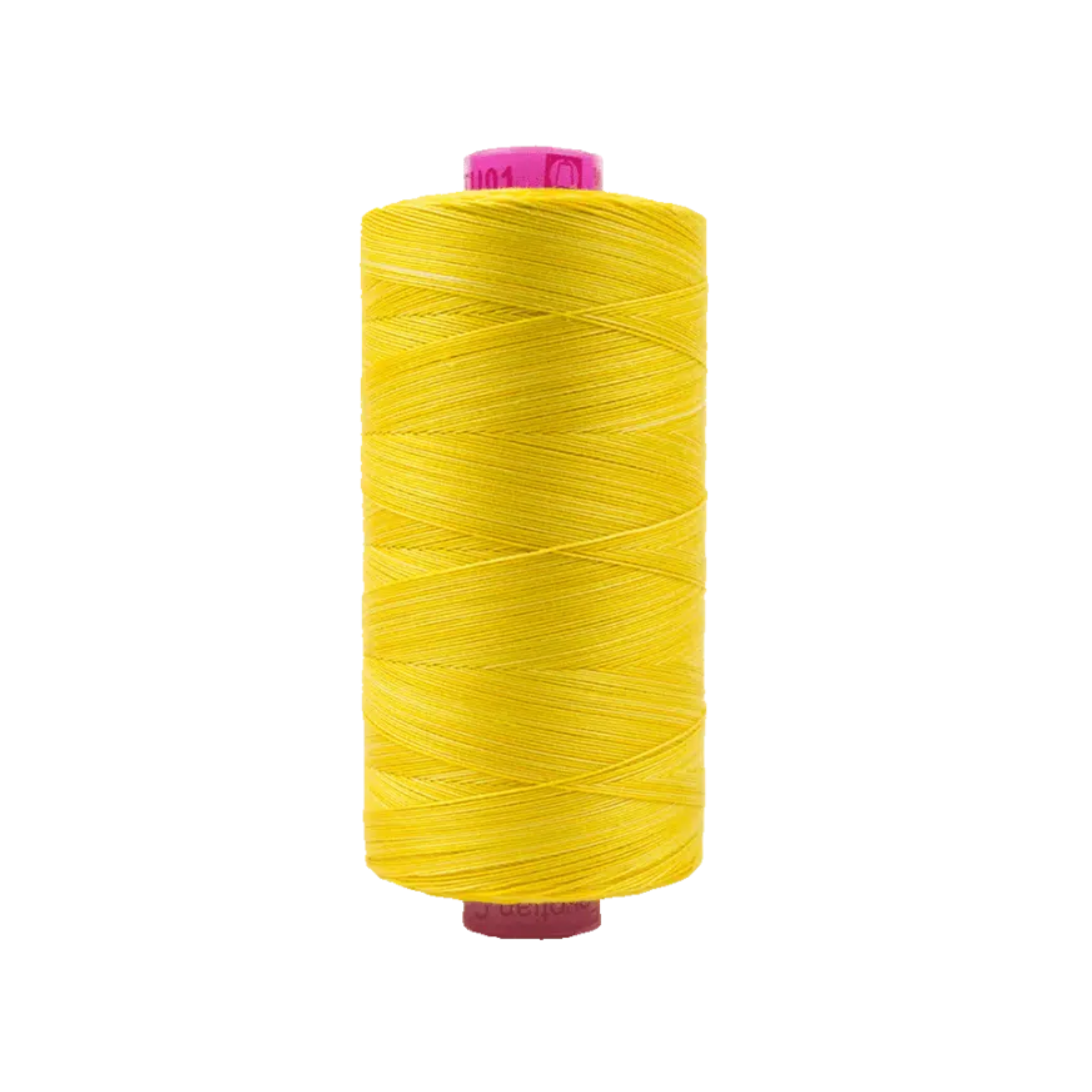 Spool of Tutti Sunny TU1-01 50wt variegated Egyptian cotton thread featuring bright sunny yellow tones with soft warm variation.