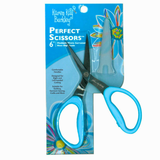 Package of Karen Kay Buckley Perfect Scissors with blue handles on a white background