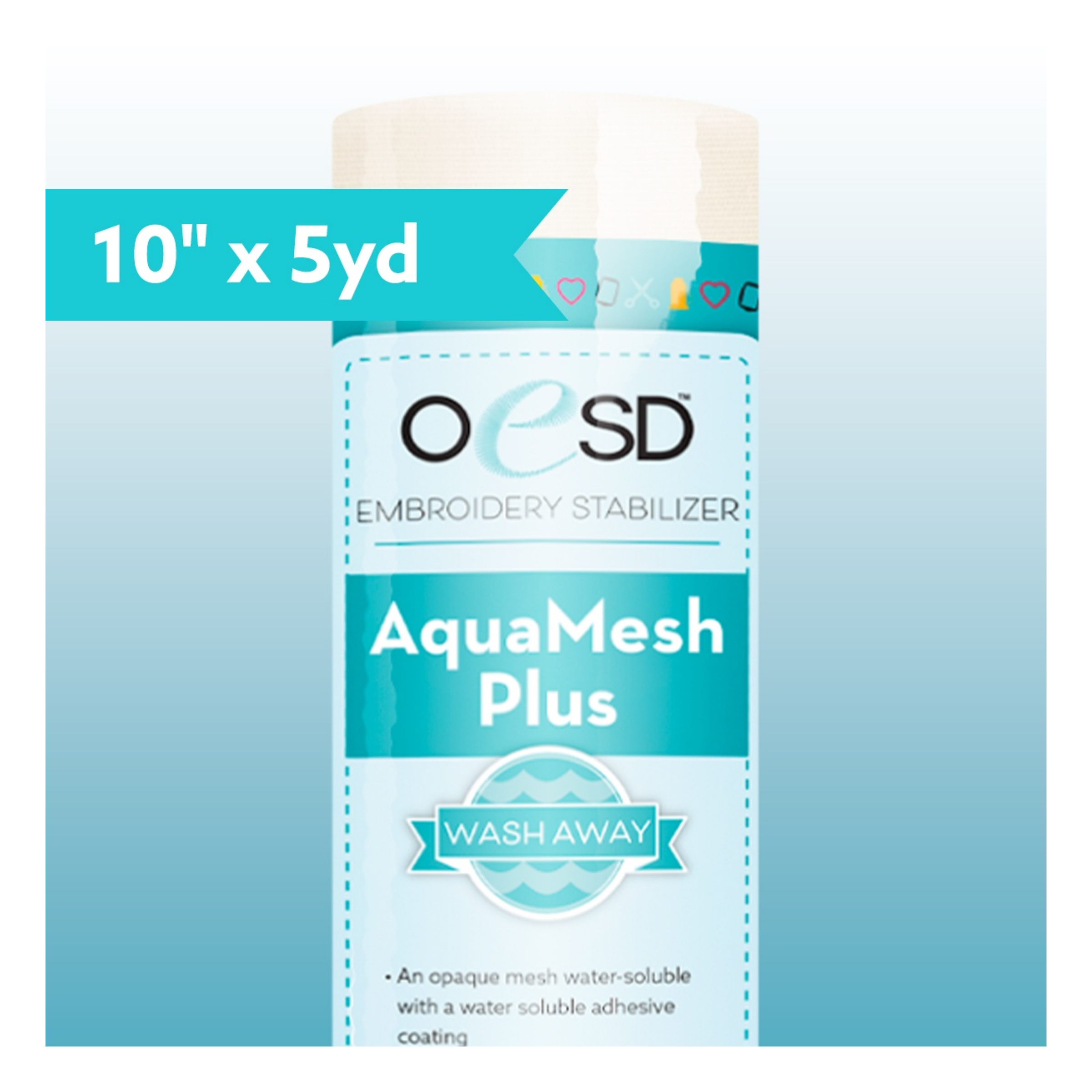 OESD AquaMesh Plus WashAway 10 x 5yd water-soluble embroidery stabilizer used for lace, monograms, and delicate fabric embroidery