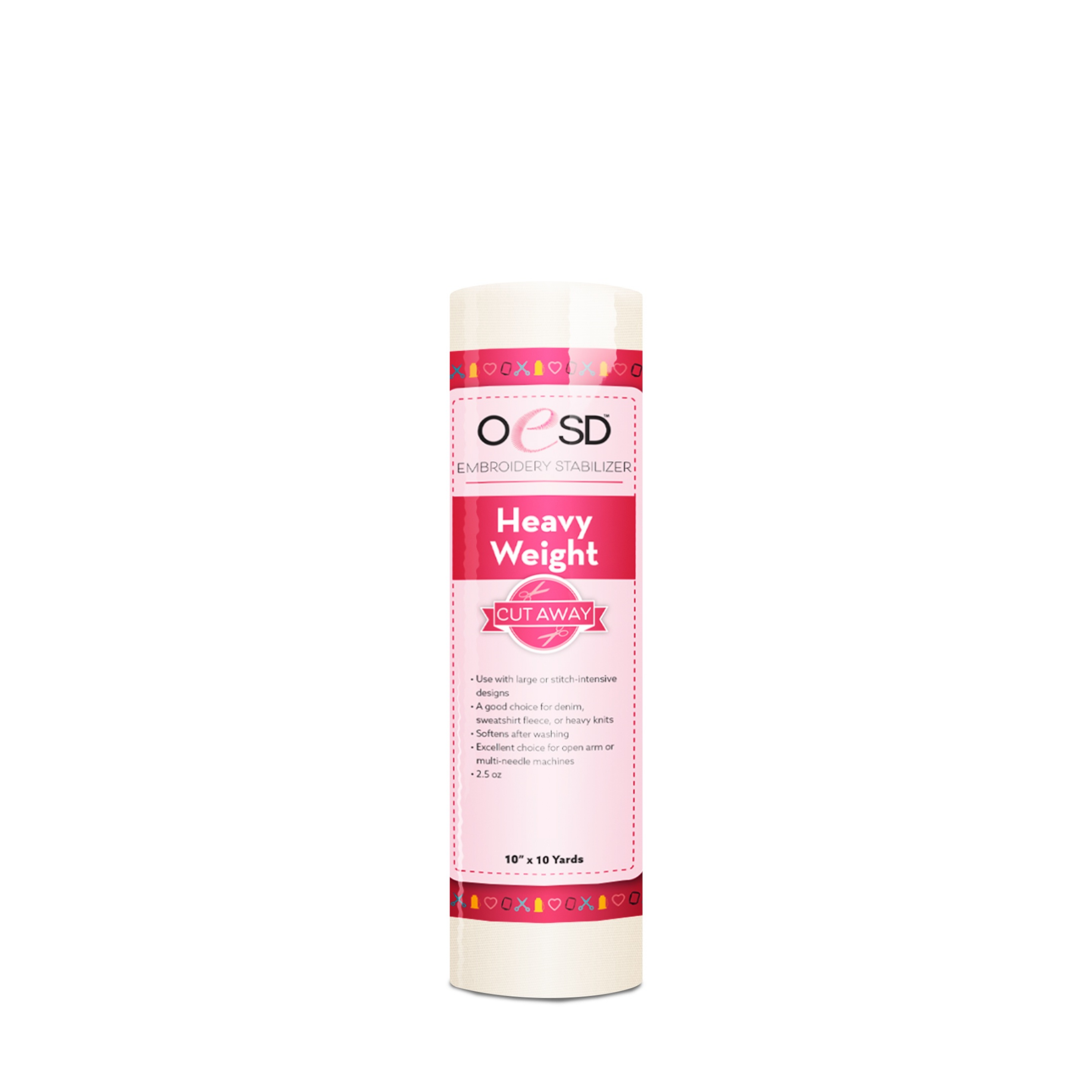 OESD Heavy Weight CutAway White 10x10yd embroidery stabilizer for dense stitch designs on knits, denim, and woven fabrics