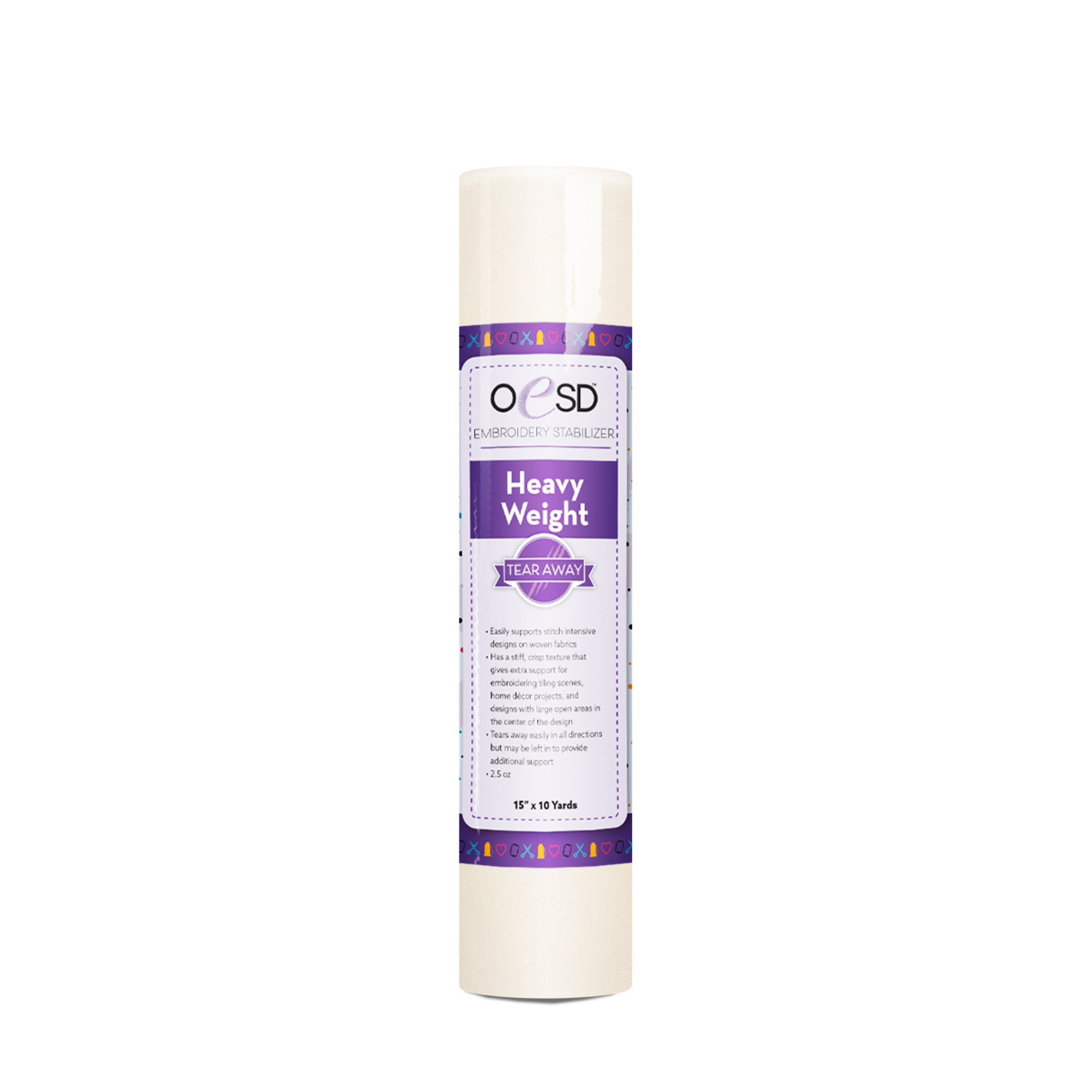 OESD Heavy Weight TearAway 15x10yd embroidery stabilizer for dense stitch designs on woven fabrics like cotton and canvas