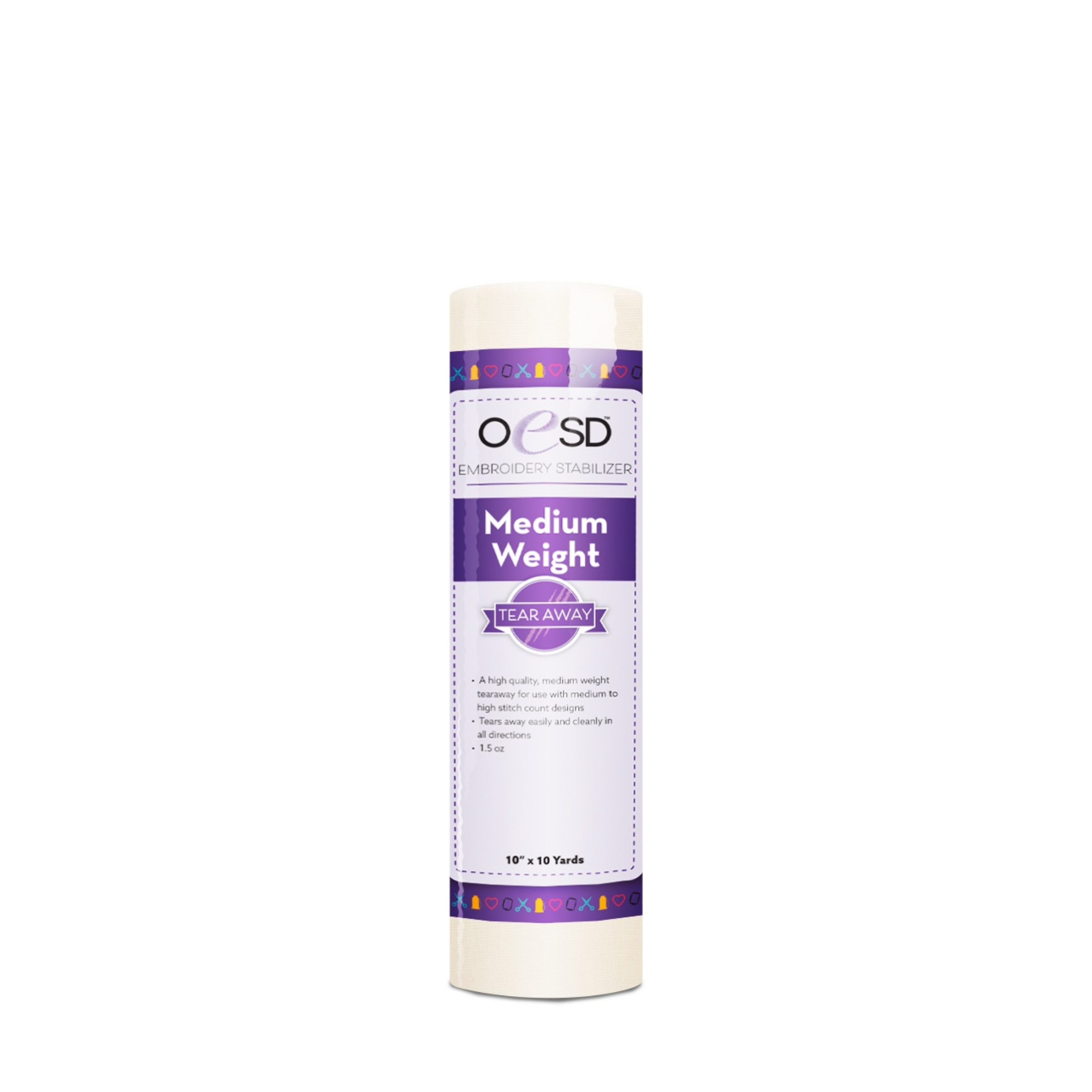 OESD Medium Weight TearAway 10x10yd embroidery stabilizer for medium to high stitch designs on woven fabrics like cotton and canvas