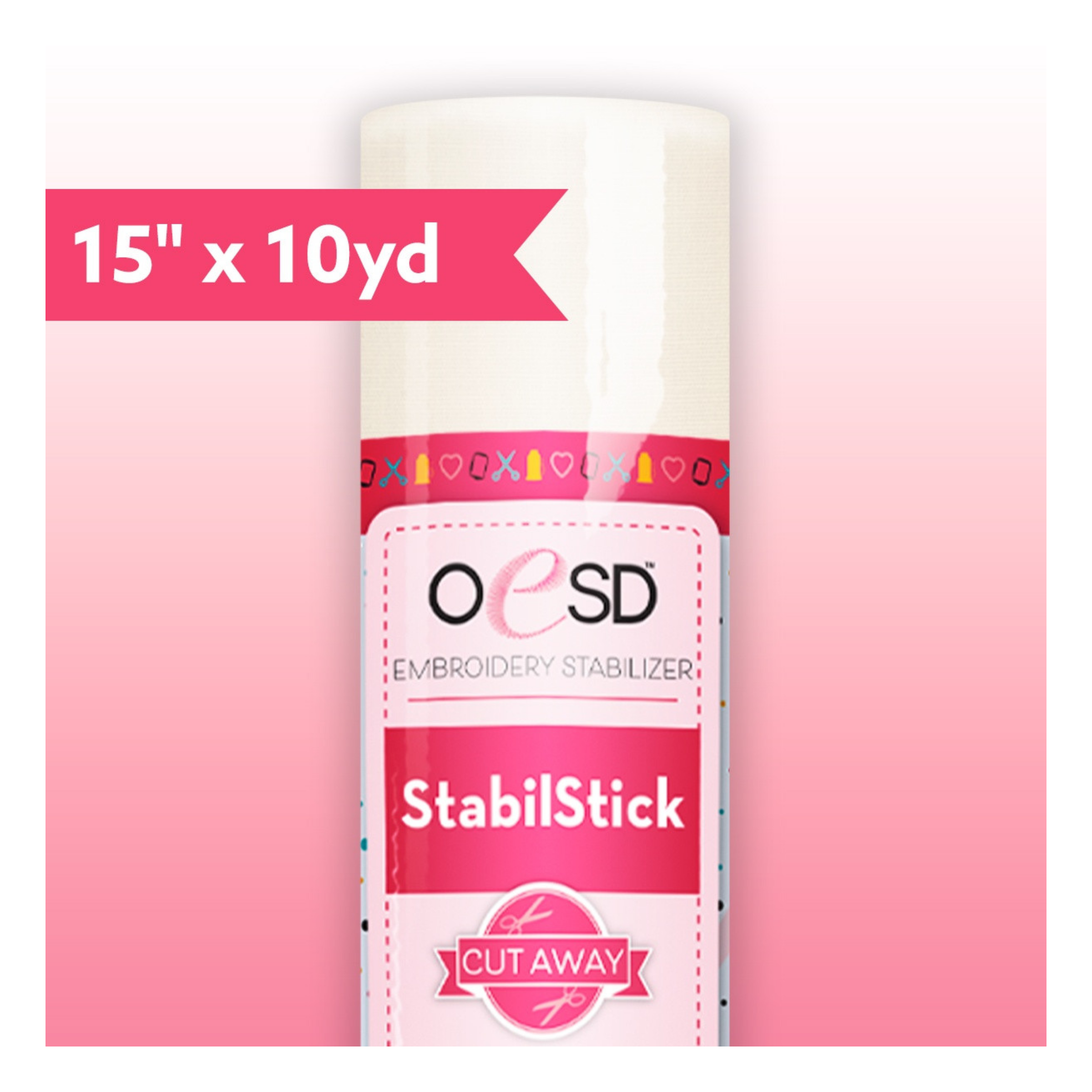 OESD StabilStick CutAway 15 x 10 yard adhesive embroidery stabilizer used for knits, garments, and hard-to-hoop embroidery projects