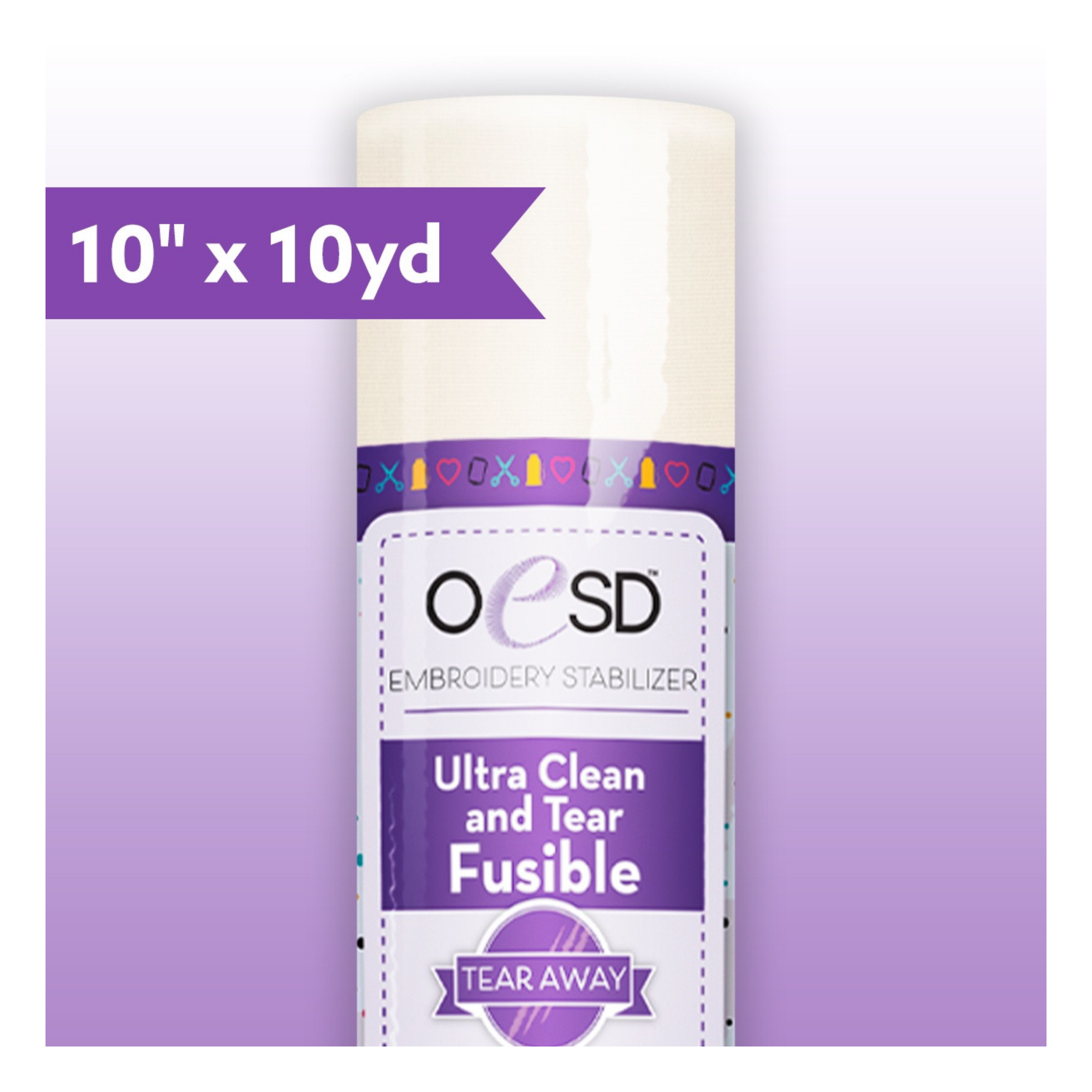 OESD Ultra Clean and Tear Fusible 10 x 10yd embroidery stabilizer with fusible backing for woven fabrics and detailed embroidery projects