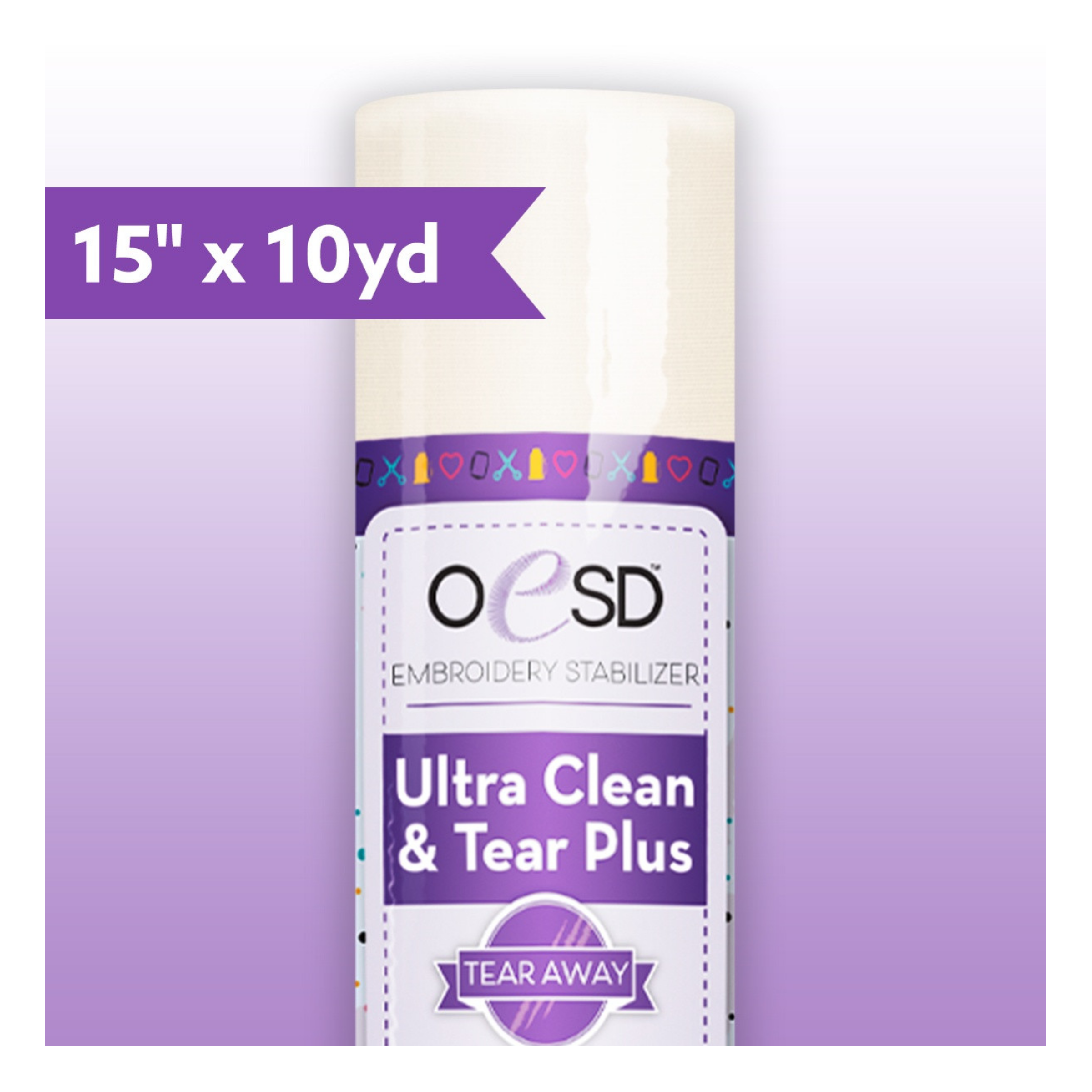 OESD Ultra Clean and Tear Plus 15 x 10yd Tear Away stabilizer with adhesive backing for embroidery on towels, collars, and woven fabrics