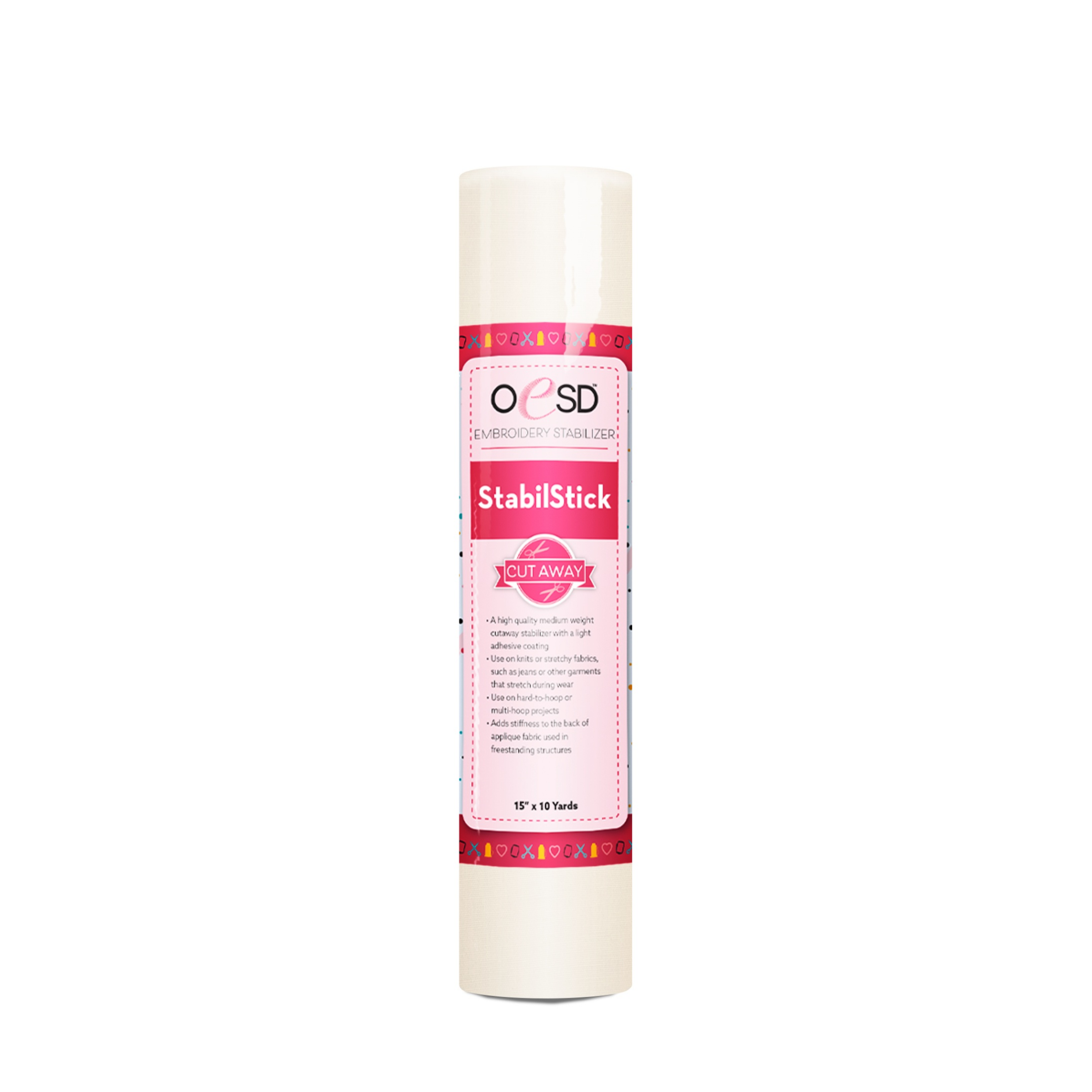 StabilStick CutAway adhesive embroidery stabilizer roll used for securing knit and stretch fabrics during machine embroidery projects